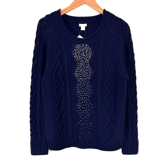 J. Crew Factory Sweaters - J. Crew Embellished Cable Knit Sweater
